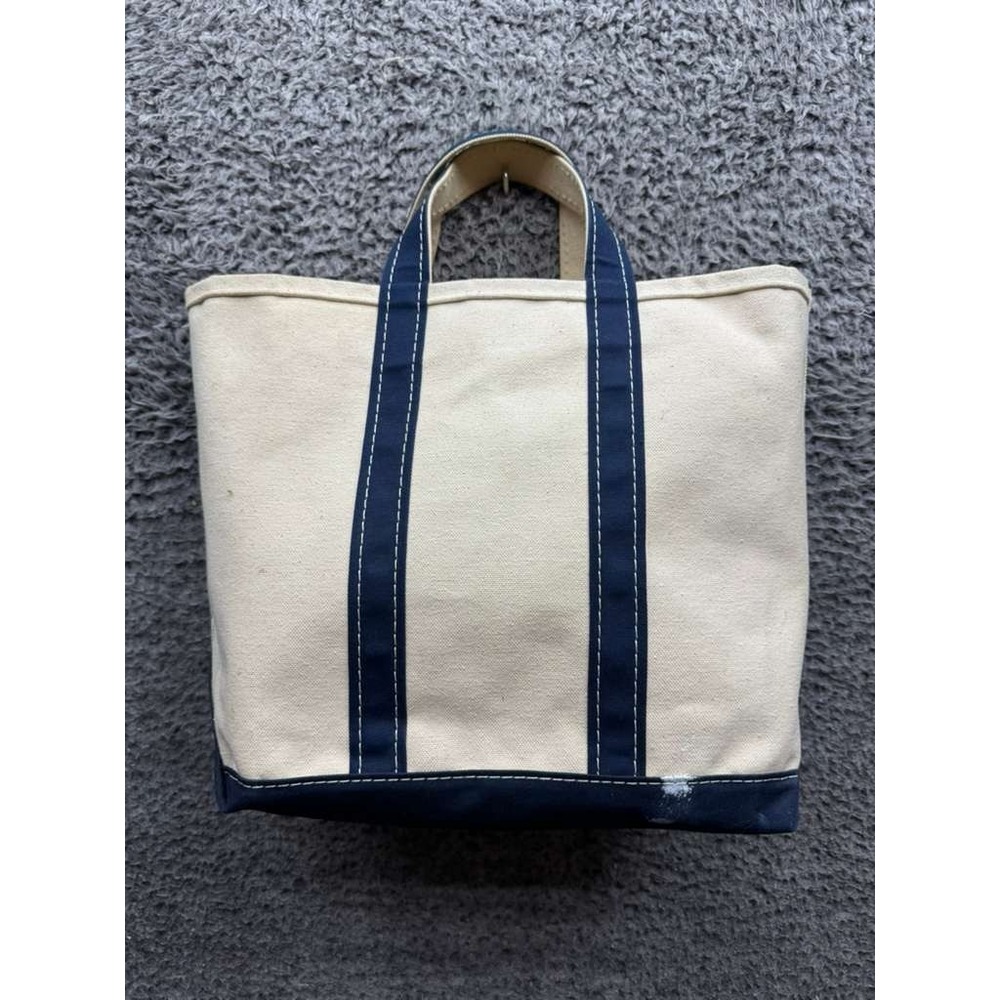 Vintage L.L.Bean 80's Boat & Tote Two-Tone Canvas Tote Bag Navy Blue White - Picture 1 of 11
